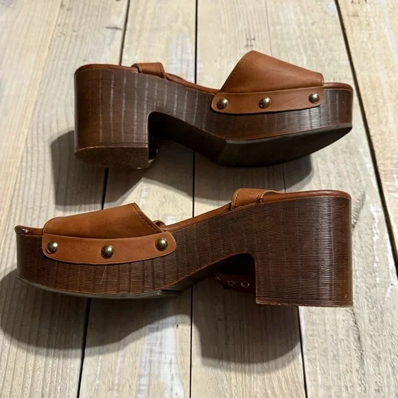 Nine West Jayce 2 Platform Sandals Brown Leather Ankle Straps - Picture 3 of 4